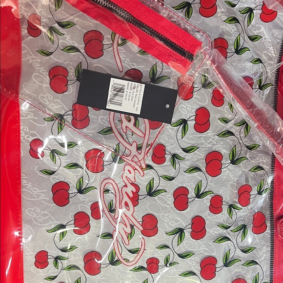 Ed Hardy Cherry Print Clear Tote with Red Straps - Picture 3 of 3